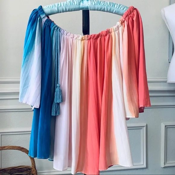 ECRU RAINBOW SILK TUNIC TOP WITH TUSSLES - Picture 13 of 16